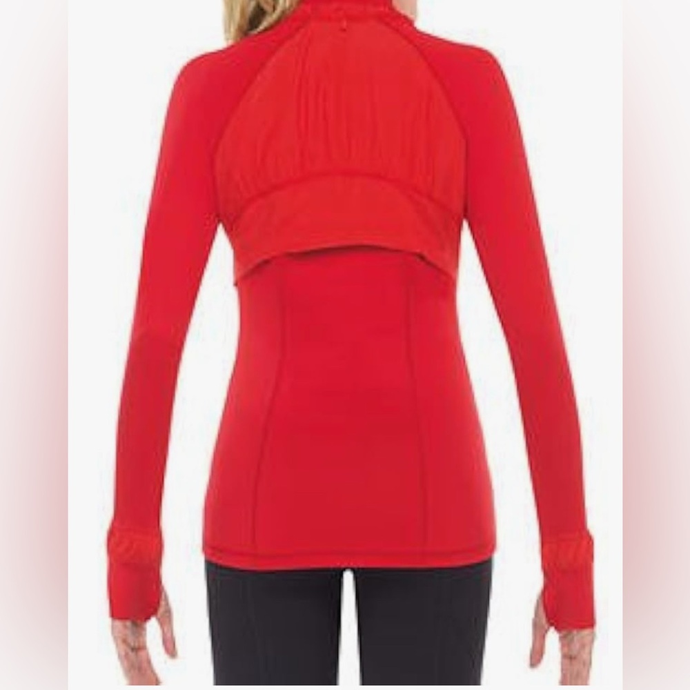 SPANX Active Contour Jacket Vibrant Red zip Front ruched collar and cuff detail - Picture 3 of 15